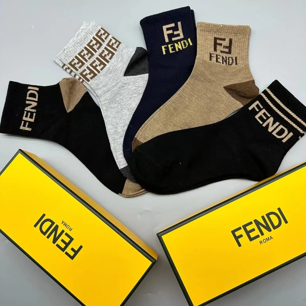 FENDI || FF Logo Latest Crew Length Socks (Pack Of Five Pair) - FASHION MYST 