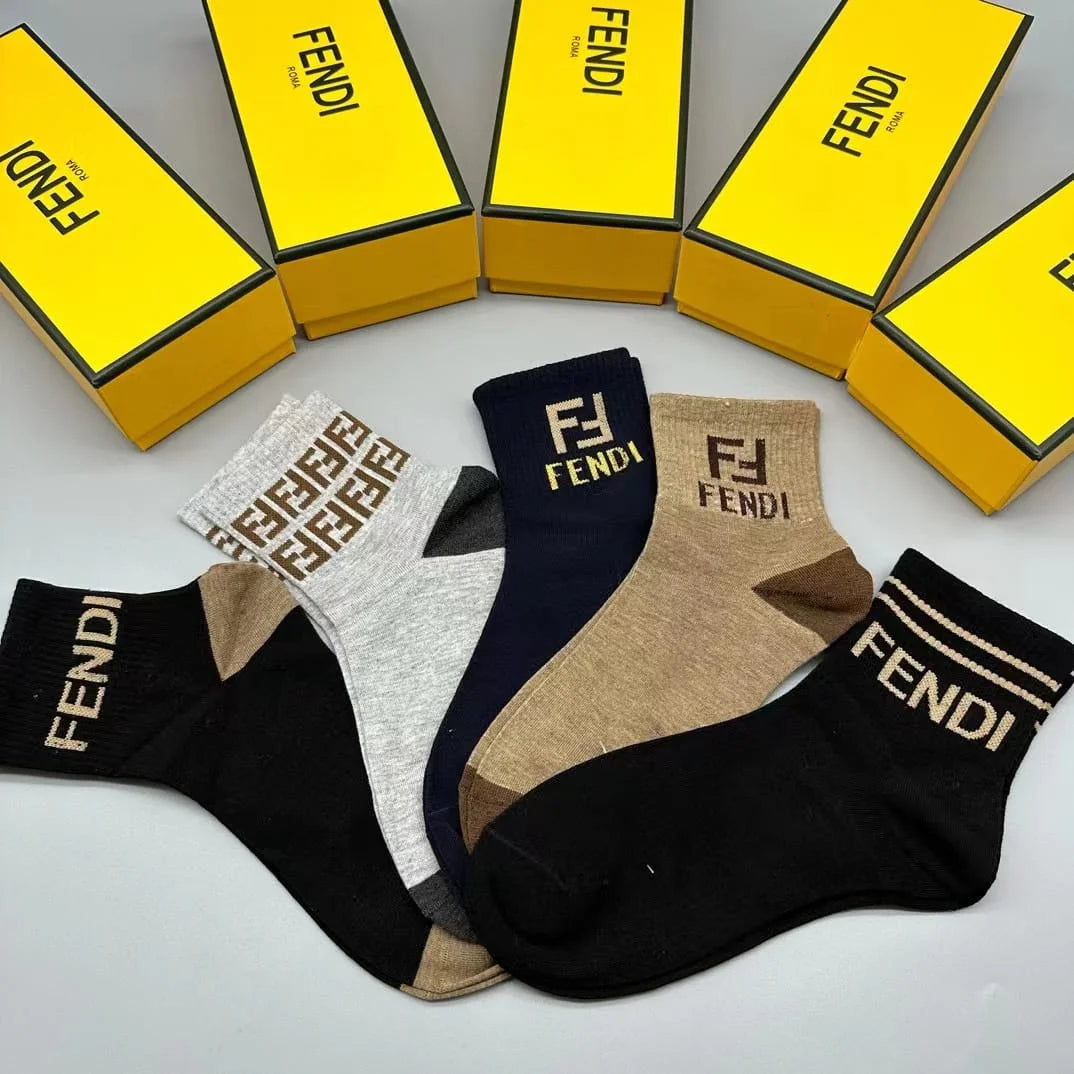 FENDI || FF Logo Latest Crew Length Socks (Pack Of Five Pair) - FASHION MYST 