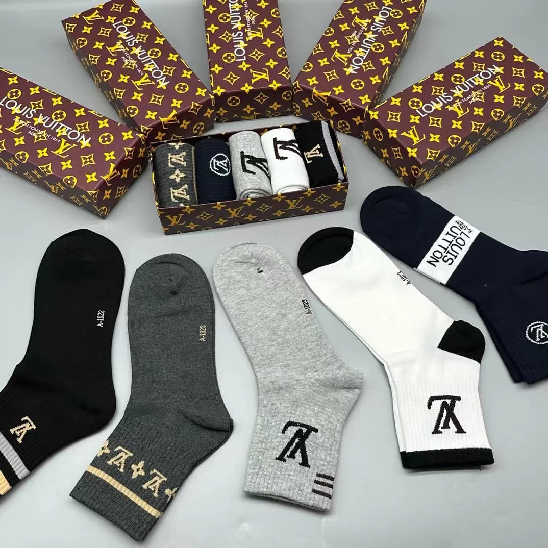 LOUIS VUITTON || LV Logo-Intarsia Striped Ribbed Cotton-Blend Socks - FASHION MYST 