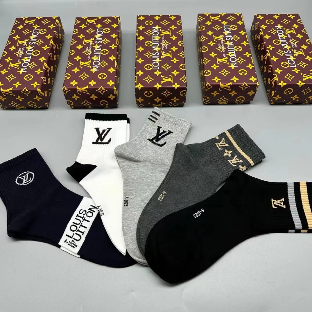 LOUIS VUITTON || LV Logo-Intarsia Striped Ribbed Cotton-Blend Socks - FASHION MYST 