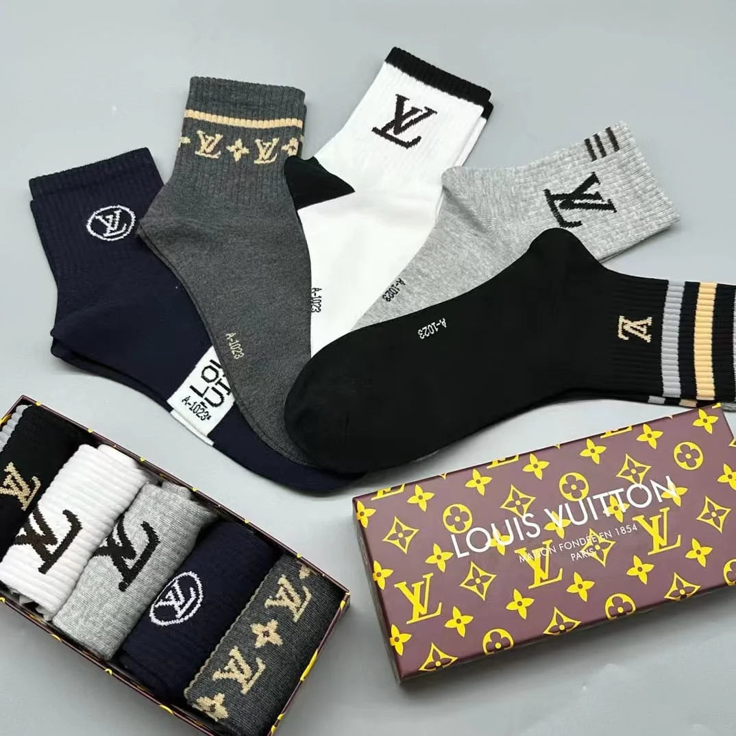 LOUIS VUITTON || LV Logo-Intarsia Striped Ribbed Cotton-Blend Socks - FASHION MYST 