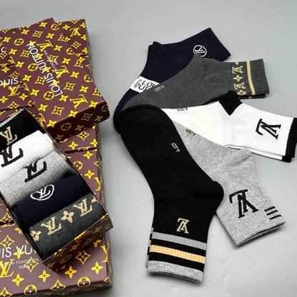 LOUIS VUITTON || LV Logo-Intarsia Striped Ribbed Cotton-Blend Socks - FASHION MYST 