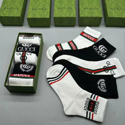 GUCCI || GG Logo-Intarsia Striped Ribbed Cotton-Blend Socks - FASHION MYST 