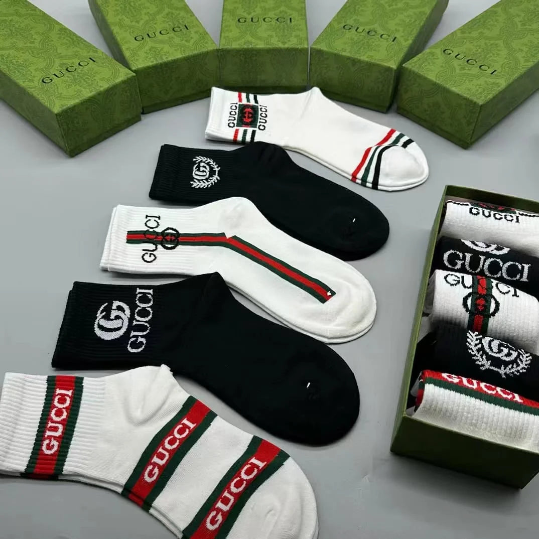 GUCCI || GG Logo-Intarsia Striped Ribbed Cotton-Blend Socks - FASHION MYST 