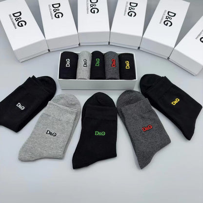 DOLCE & GABBANA || Cotton Socks With DG Logo (Pack Of Five) - FASHION MYST 