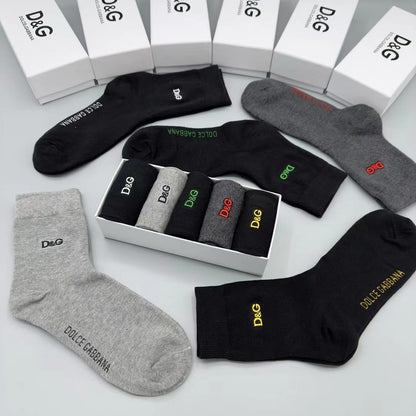 DOLCE & GABBANA || Cotton Socks With DG Logo (Pack Of Five) - FASHION MYST 