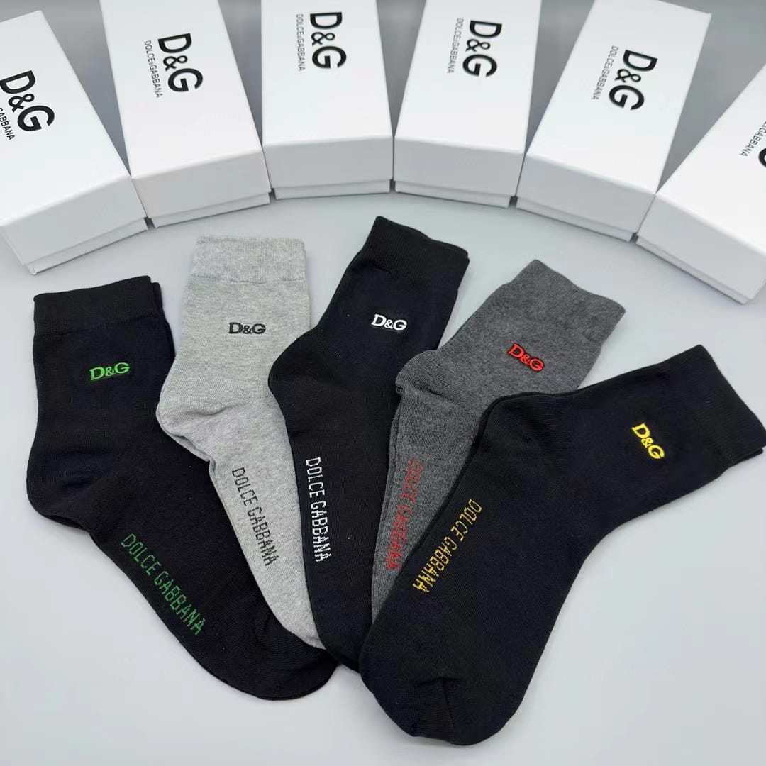 DOLCE & GABBANA || Cotton Socks With DG Logo (Pack Of Five) - FASHION MYST 