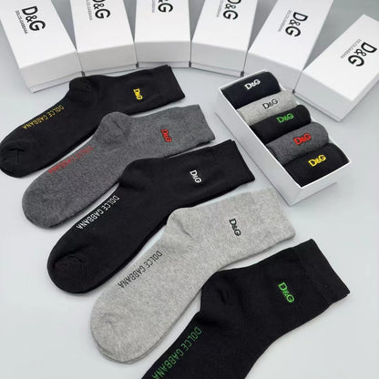 DOLCE & GABBANA || Cotton Socks With DG Logo (Pack Of Five) - FASHION MYST 