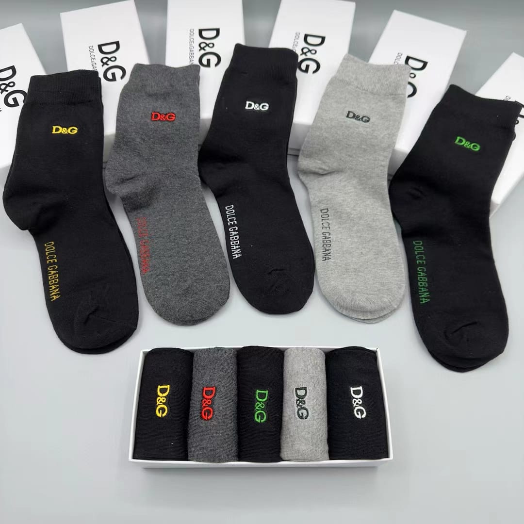 DOLCE & GABBANA || Cotton Socks With DG Logo (Pack Of Five) - FASHION MYST 