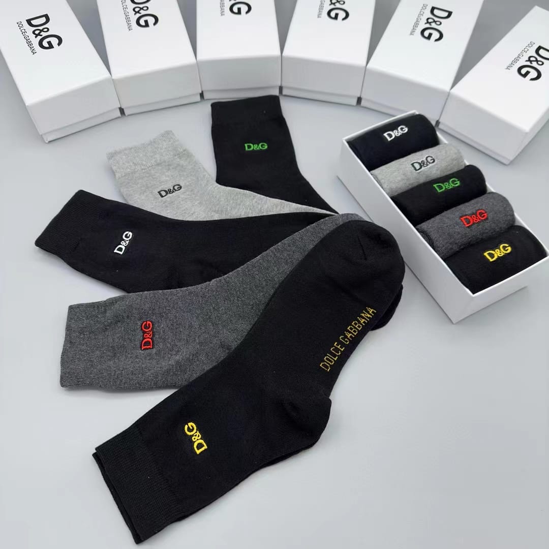 DOLCE & GABBANA || Cotton Socks With DG Logo (Pack Of Five) - FASHION MYST 