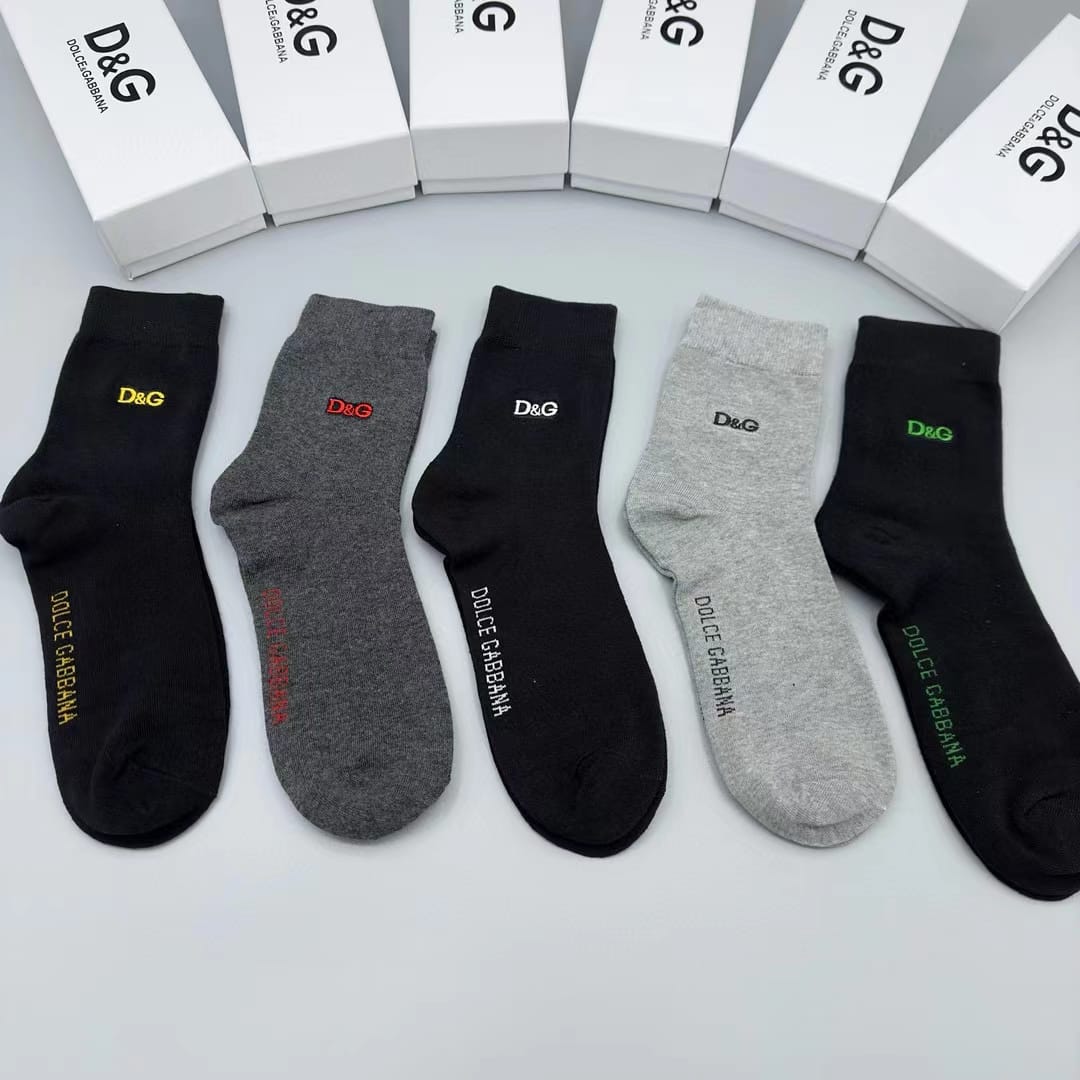 DOLCE & GABBANA || Cotton Socks With DG Logo (Pack Of Five) - FASHION MYST 