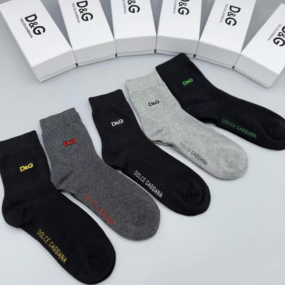 DOLCE & GABBANA || Cotton Socks With DG Logo (Pack Of Five) - FASHION MYST 