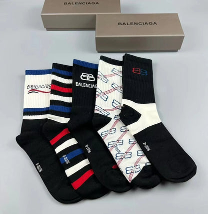 BALENCIAGA || Classic Logo Tennis Socks (Pack Of Five) - FASHION MYST 