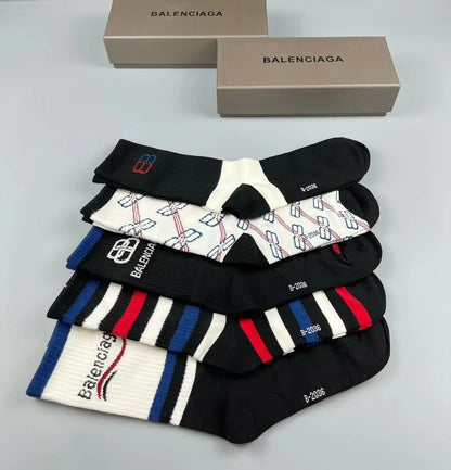 BALENCIAGA || Classic Logo Tennis Socks (Pack Of Five) - FASHION MYST 