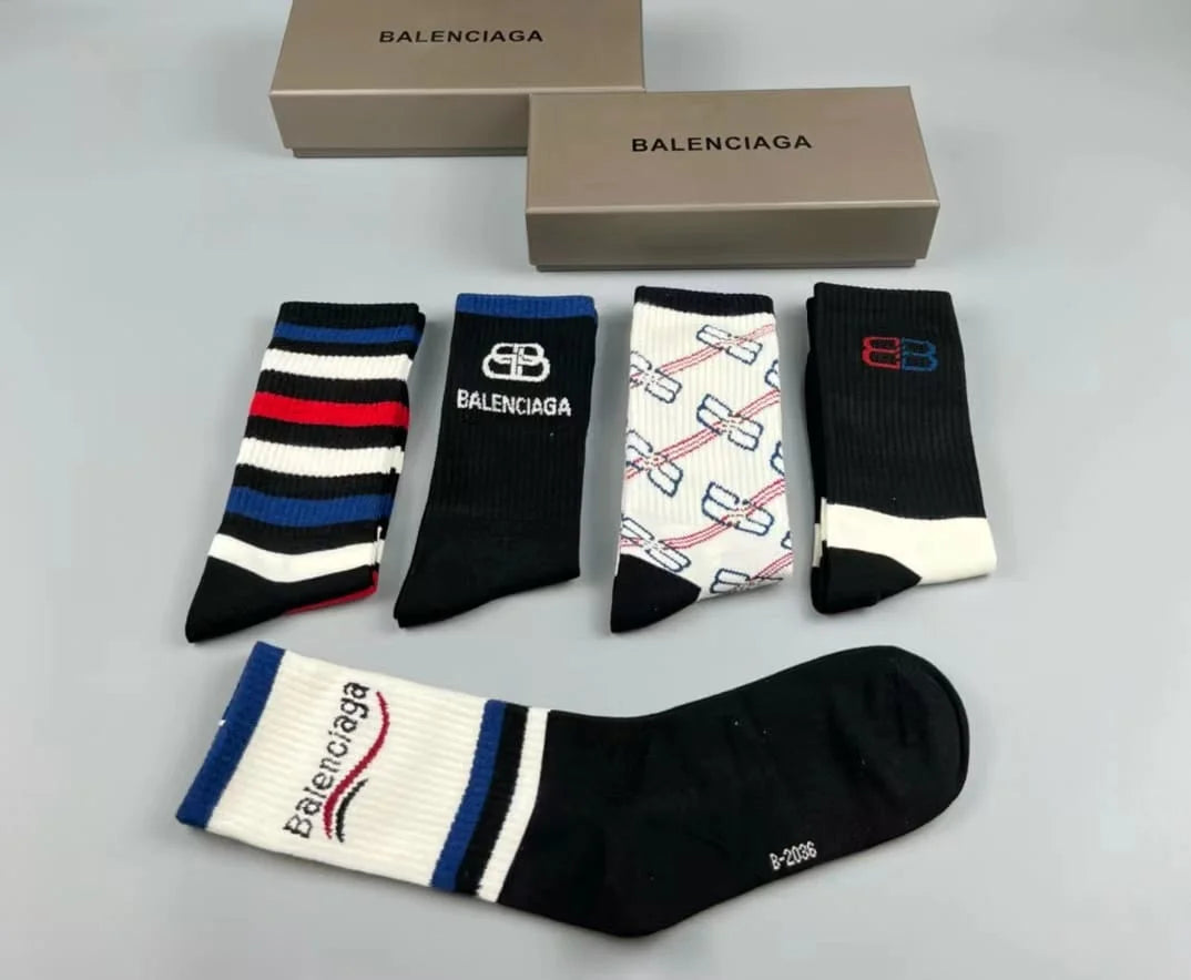 BALENCIAGA || Classic Logo Tennis Socks (Pack Of Five) - FASHION MYST 