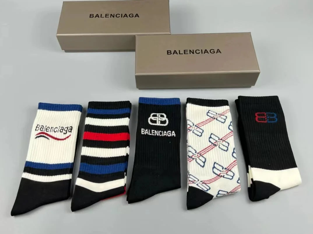 BALENCIAGA || Classic Logo Tennis Socks (Pack Of Five) - FASHION MYST 