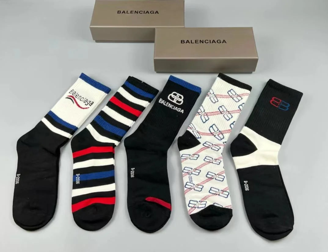 BALENCIAGA || Classic Logo Tennis Socks (Pack Of Five) - FASHION MYST 