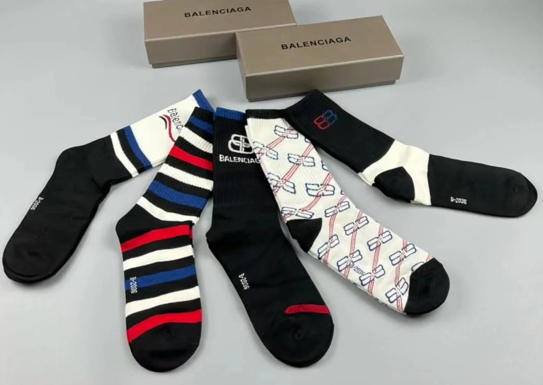 BALENCIAGA || Classic Logo Tennis Socks (Pack Of Five) - FASHION MYST 