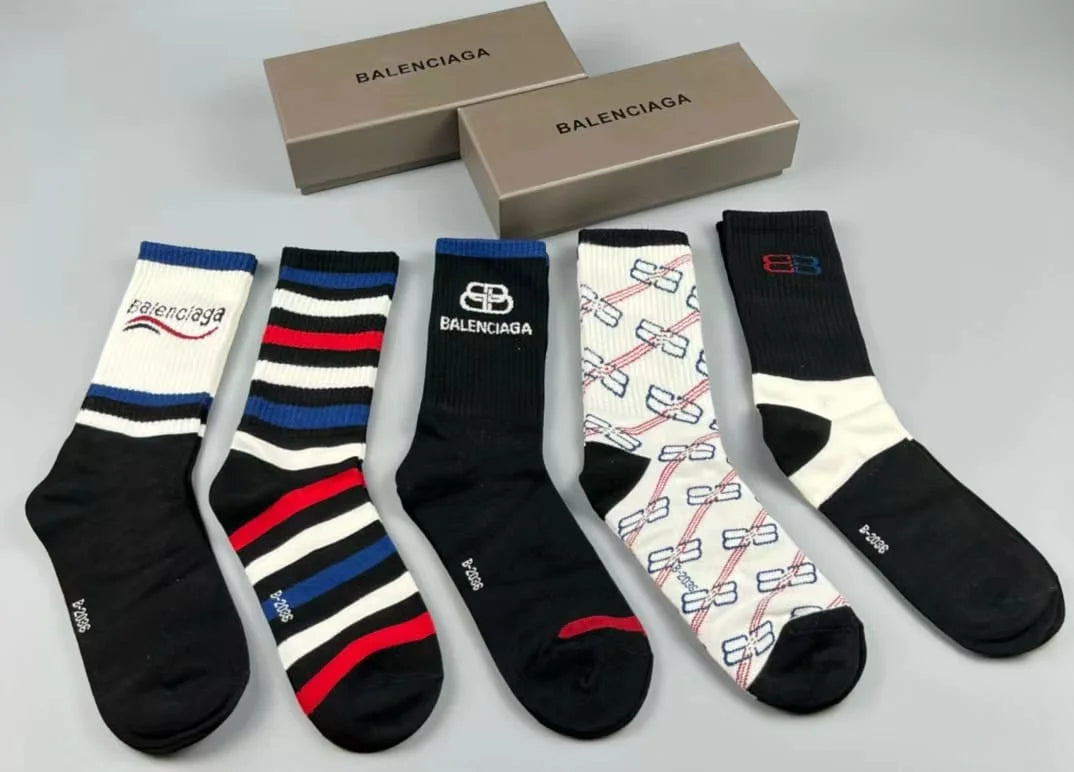 BALENCIAGA || Classic Logo Tennis Socks (Pack Of Five) - FASHION MYST 