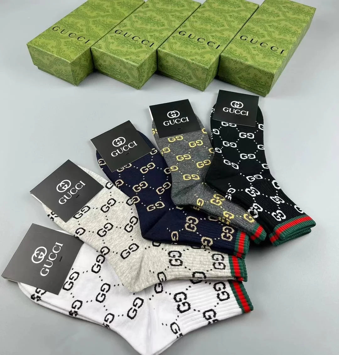 GUCCI || GG Logo Cotton Blend Socks (Pack Of Five) - FASHION MYST 