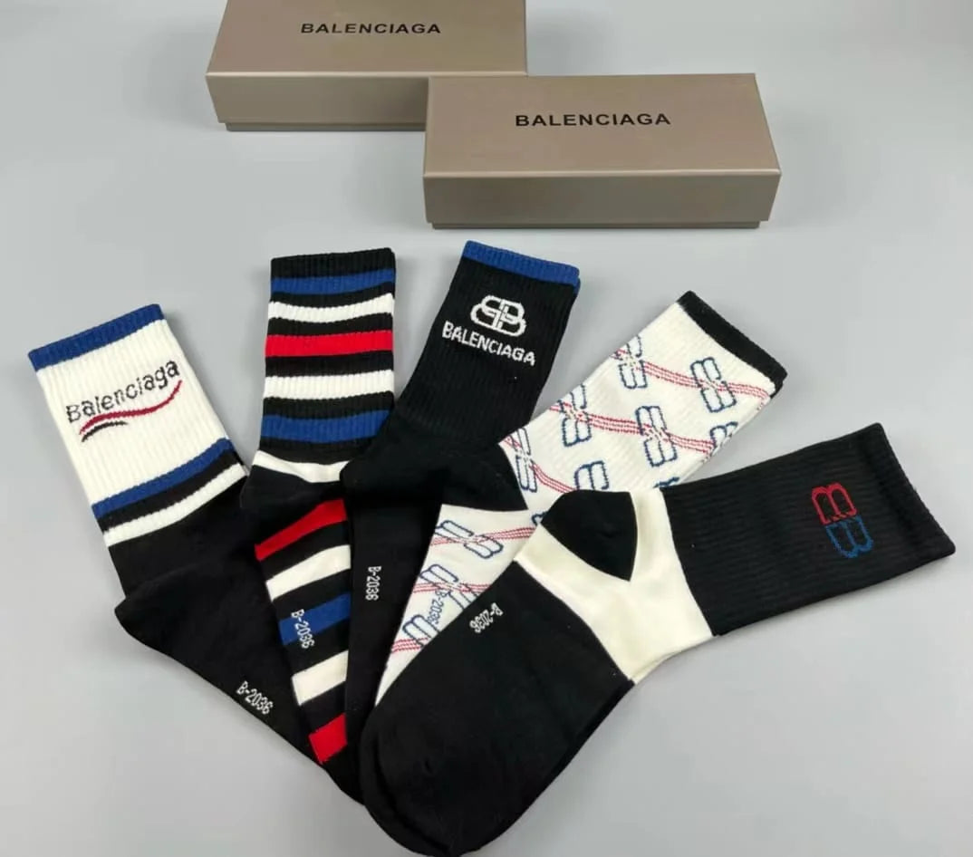 BALENCIAGA || Classic Logo Tennis Socks (Pack Of Five) - FASHION MYST 