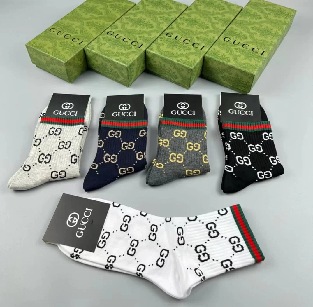 GUCCI || GG Logo Cotton Blend Socks (Pack Of Five) - FASHION MYST 