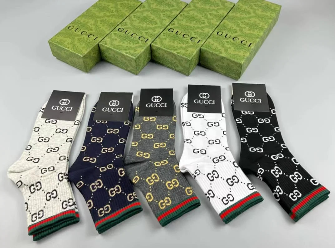 GUCCI || GG Logo Cotton Blend Socks (Pack Of Five) - FASHION MYST 