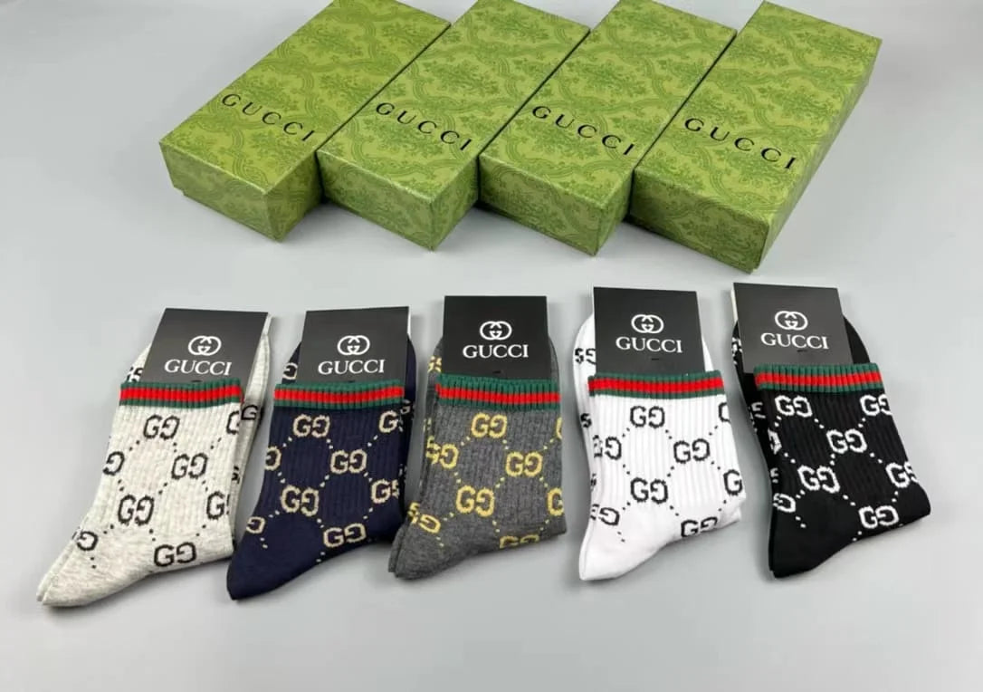 GUCCI || GG Logo Cotton Blend Socks (Pack Of Five) - FASHION MYST 