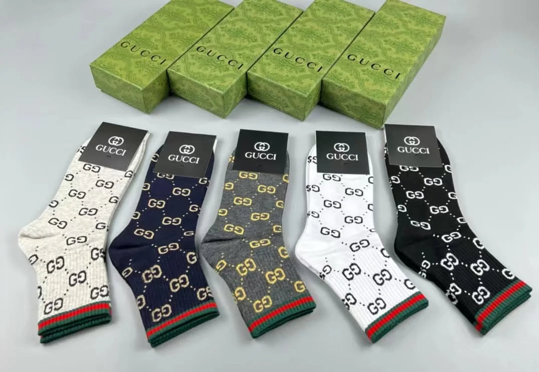 GUCCI || GG Logo Cotton Blend Socks (Pack Of Five) - FASHION MYST 