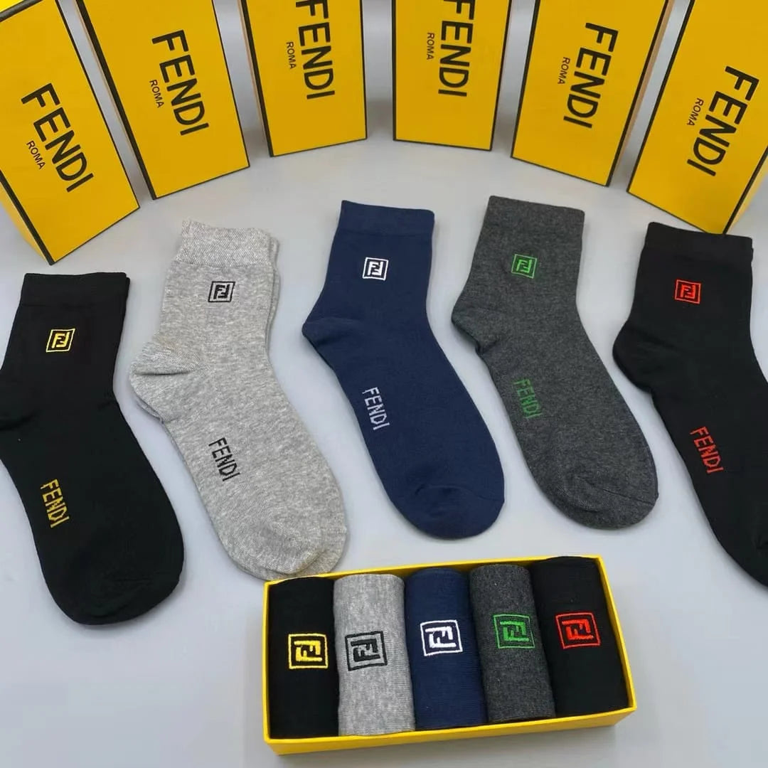 FENDI || Double-F Logo Trim Socks (Pack Of Five) - FASHION MYST 