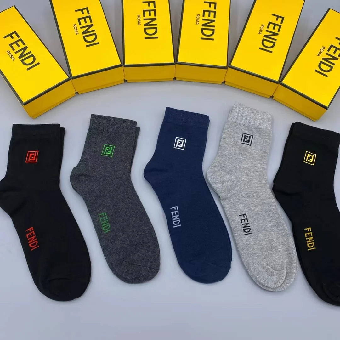 FENDI || Double-F Logo Trim Socks (Pack Of Five) - FASHION MYST 