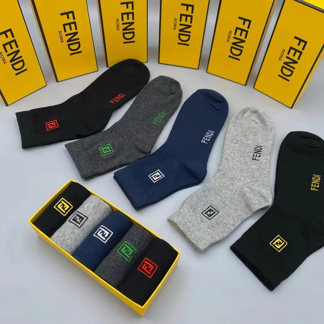 FENDI || Double-F Logo Trim Socks (Pack Of Five) - FASHION MYST 