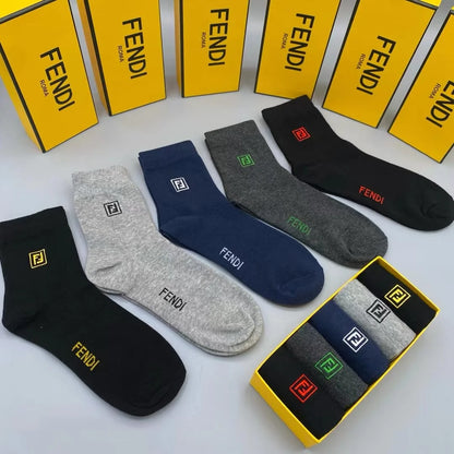 FENDI || Double-F Logo Trim Socks (Pack Of Five) - FASHION MYST 