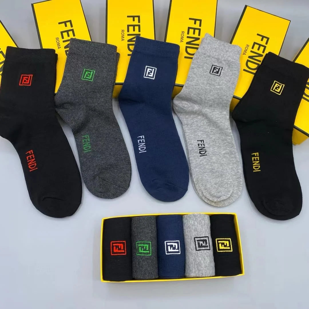 FENDI || Double-F Logo Trim Socks (Pack Of Five) - FASHION MYST 