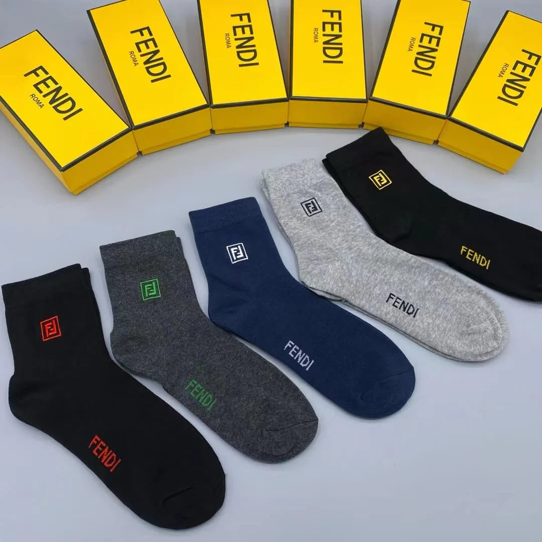 FENDI || Double-F Logo Trim Socks (Pack Of Five) - FASHION MYST 