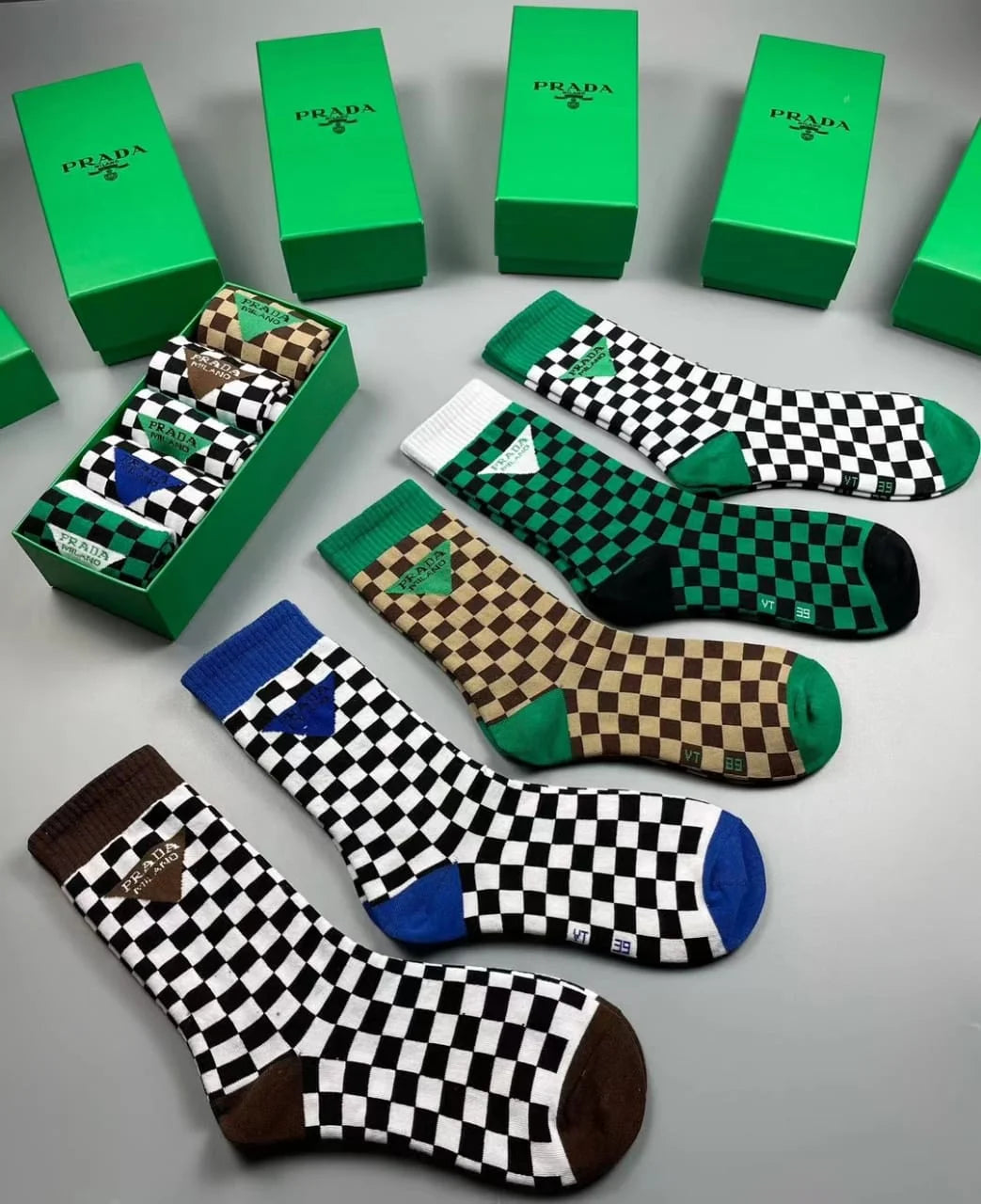 PRADA || Checkerboard Mid-Calf Socks (Pack Of Five Pair) - FASHION MYST 