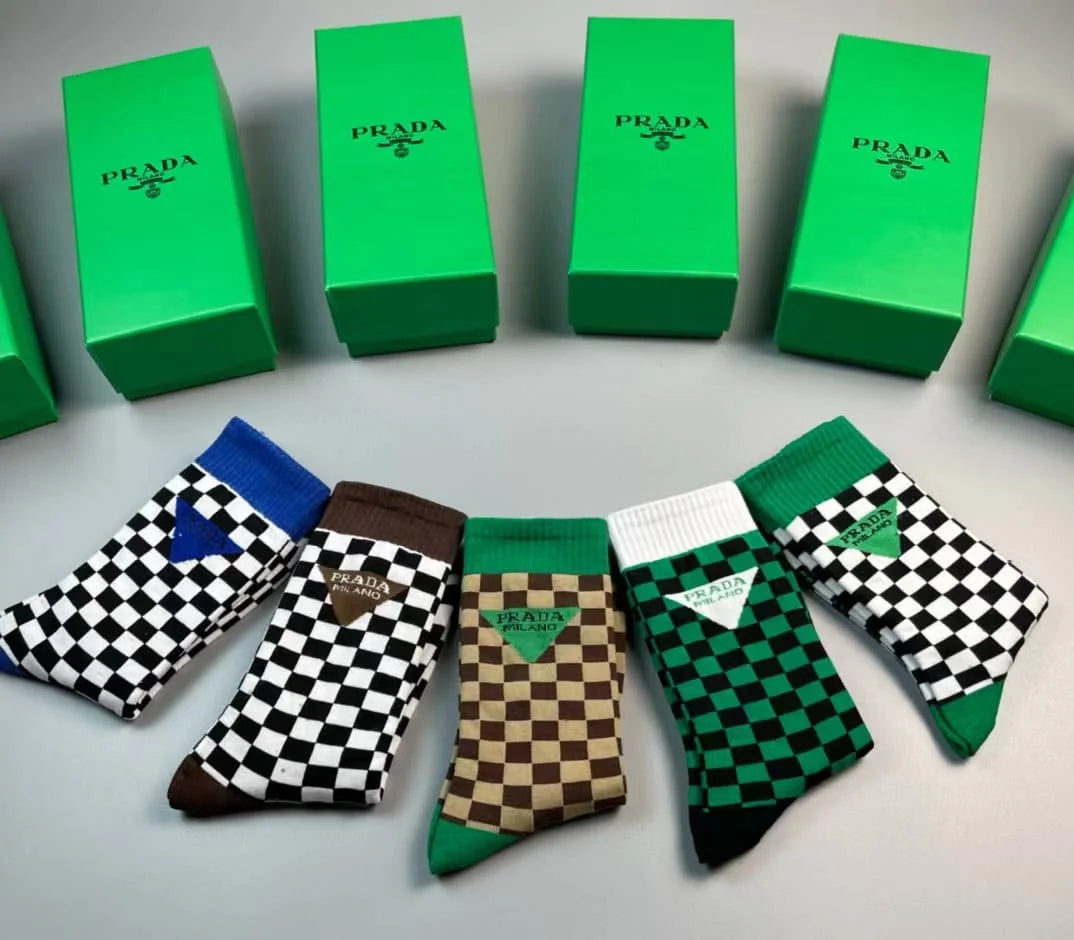 PRADA || Checkerboard Mid-Calf Socks (Pack Of Five Pair) - FASHION MYST 