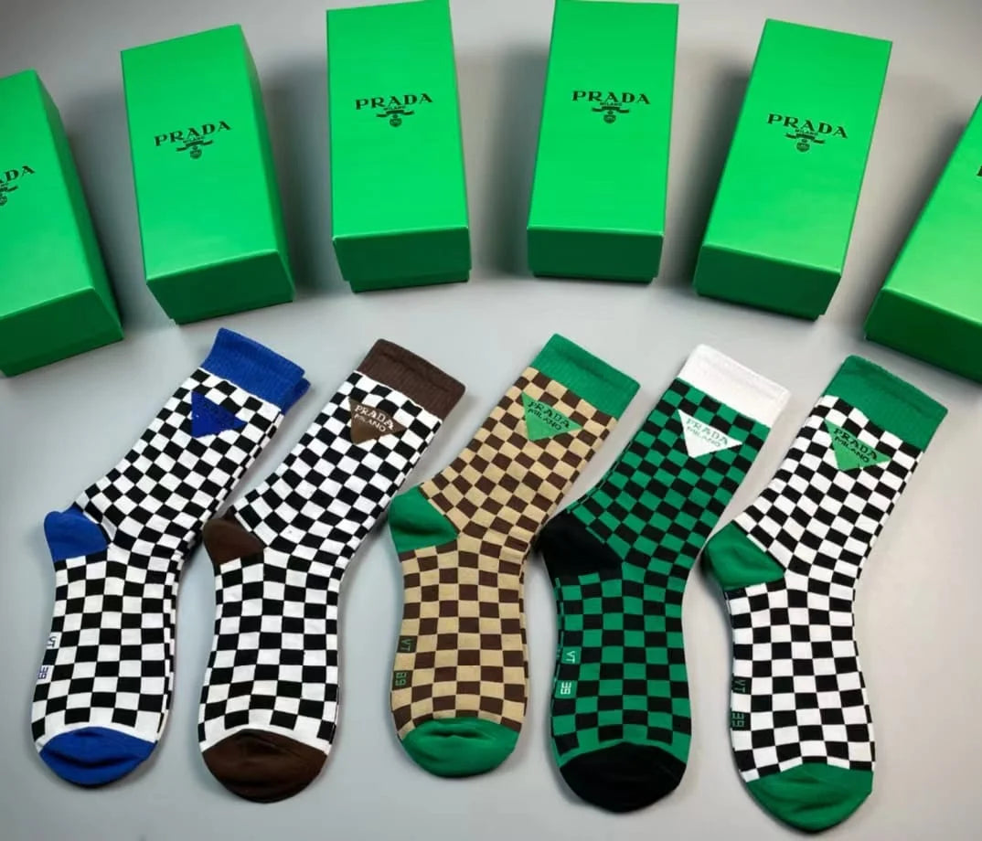 PRADA || Checkerboard Mid-Calf Socks (Pack Of Five Pair) - FASHION MYST 