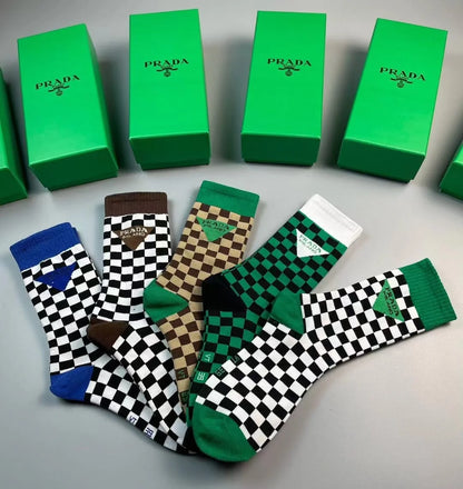 PRADA || Checkerboard Mid-Calf Socks (Pack Of Five Pair) - FASHION MYST 