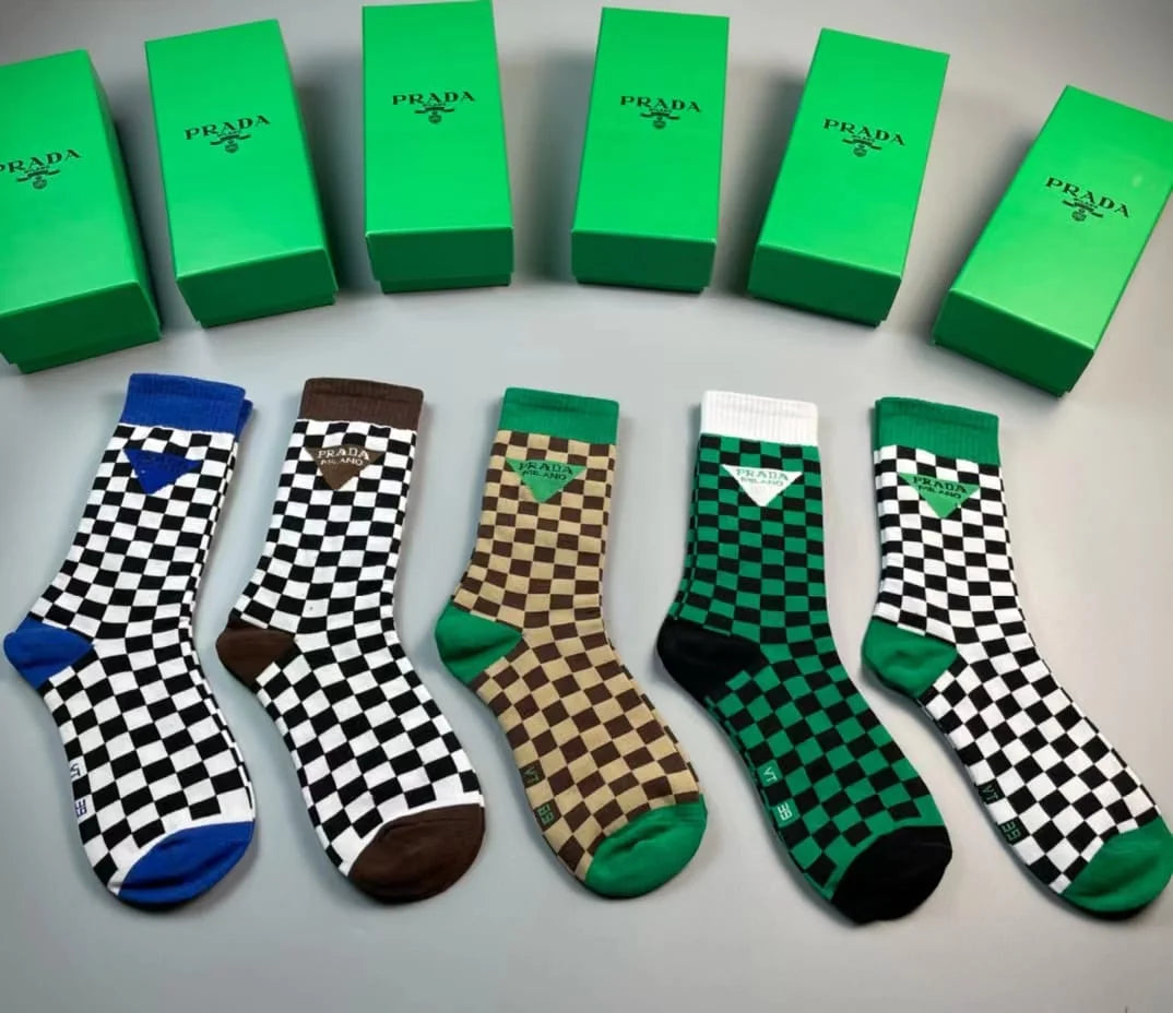 PRADA || Checkerboard Mid-Calf Socks (Pack Of Five Pair) - FASHION MYST 