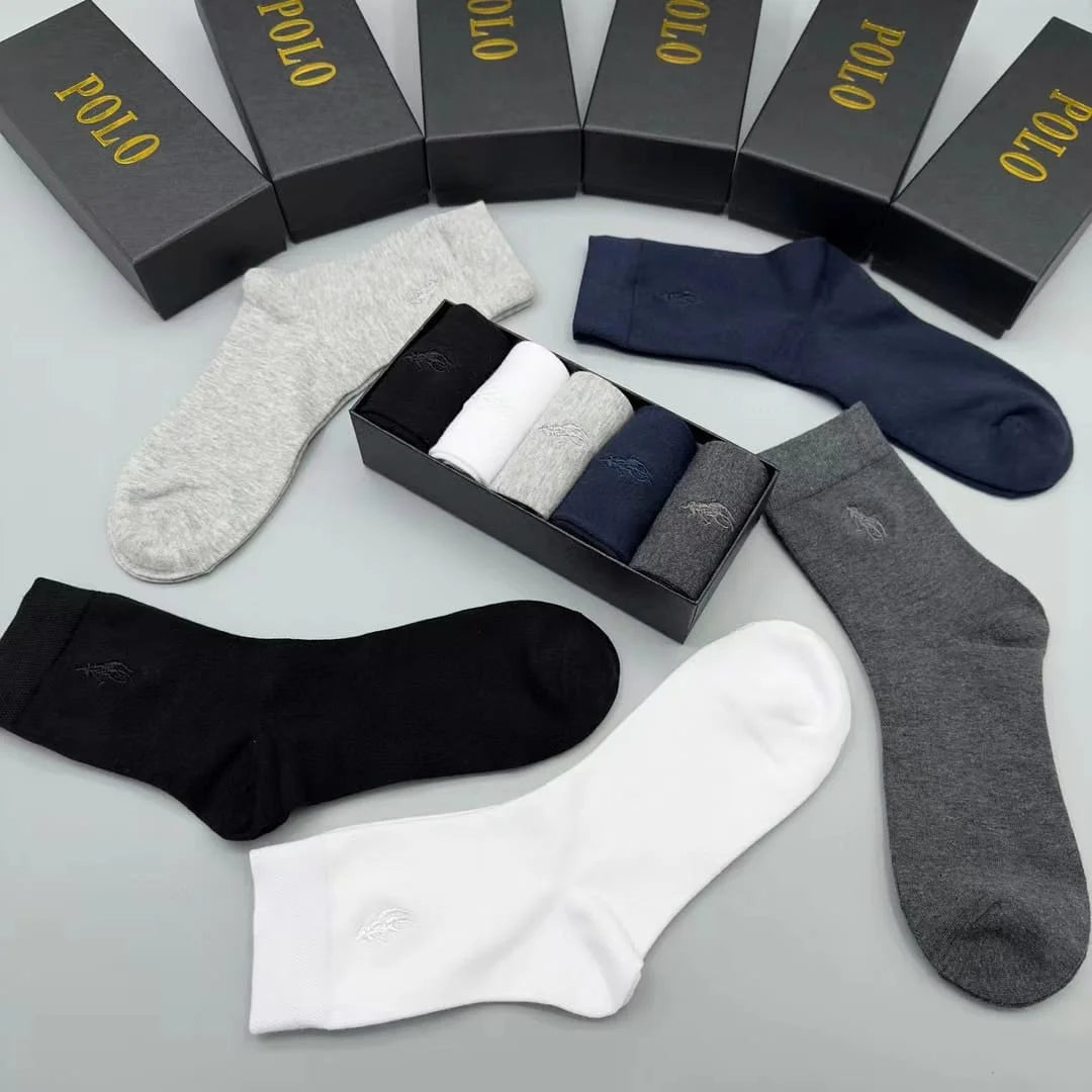 POLO RALPH LAUREN || Five-Pack Logo-Embroidered Ribbed Cotton-Blend Socks - FASHION MYST 