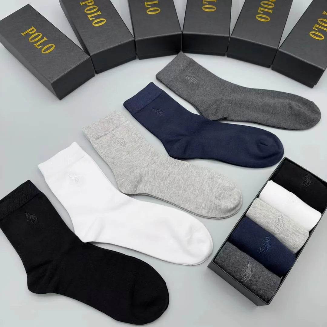 POLO RALPH LAUREN || Five-Pack Logo-Embroidered Ribbed Cotton-Blend Socks - FASHION MYST 