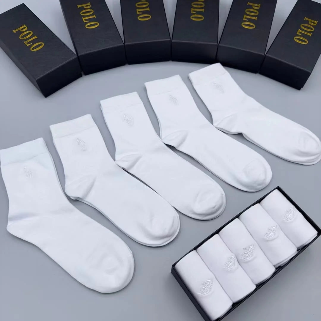 POLO RALPH LAUREN || Five-Pack Logo-Embroidered Ribbed Cotton-Blend Socks - FASHION MYST 