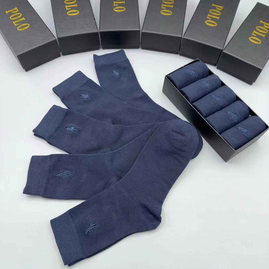 POLO RALPH LAUREN || Five-Pack Logo-Embroidered Ribbed Cotton-Blend Socks - FASHION MYST 