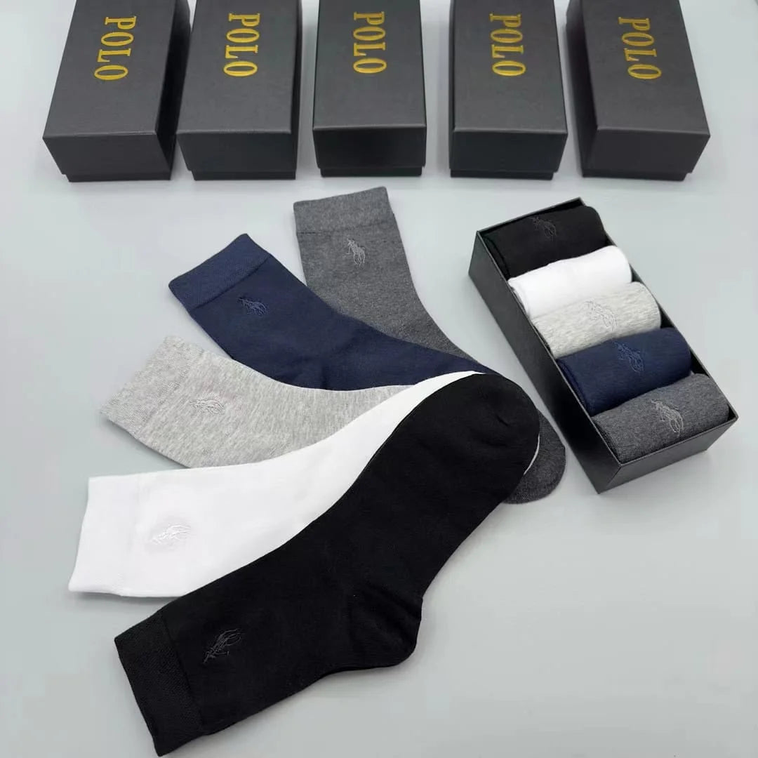 POLO RALPH LAUREN || Five-Pack Logo-Embroidered Ribbed Cotton-Blend Socks - FASHION MYST 