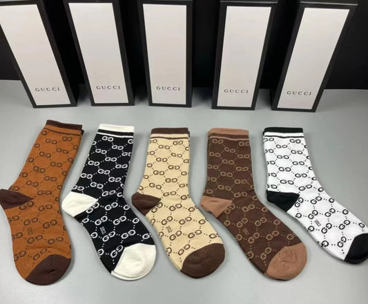 GUCCI || GG Pattern Cotton Blend Socks (Five Pair Combo Box) - FASHION MYST 