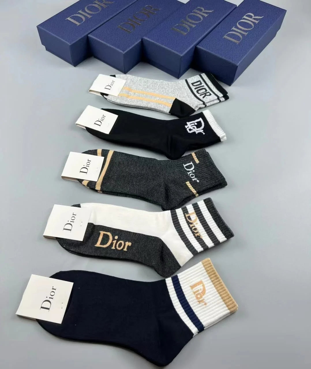 CHRISTIAN DIOR || Classic Cotton Bold Logol Printed Socks Five Pair Set - FASHION MYST 