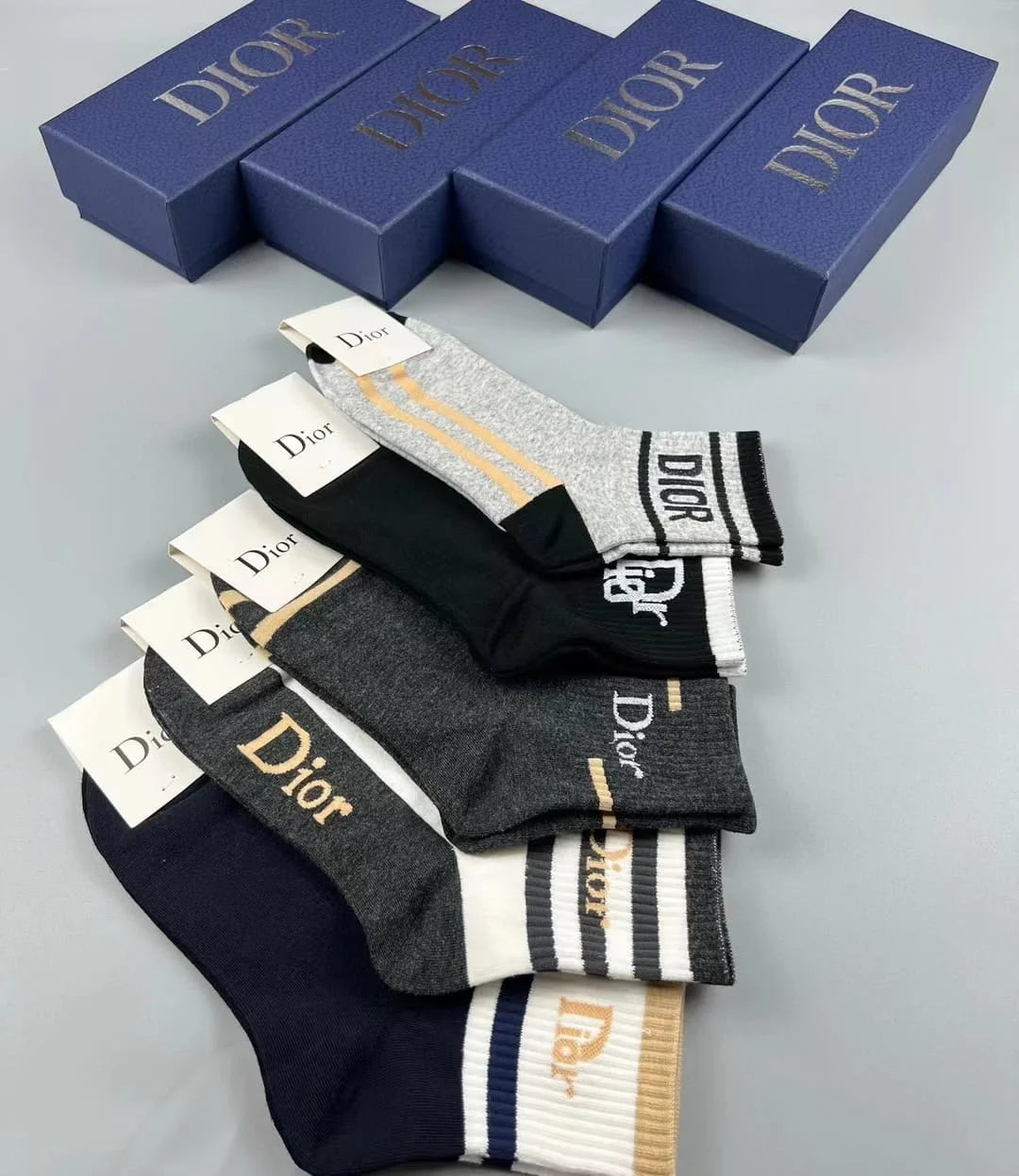 CHRISTIAN DIOR || Classic Cotton Bold Logol Printed Socks Five Pair Set - FASHION MYST 