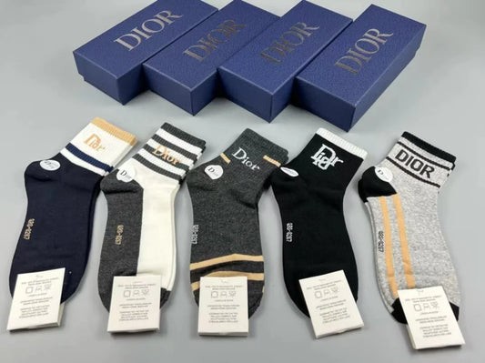 CHRISTIAN DIOR || Classic Cotton Bold Logol Printed Socks Five Pair Set - FASHION MYST 