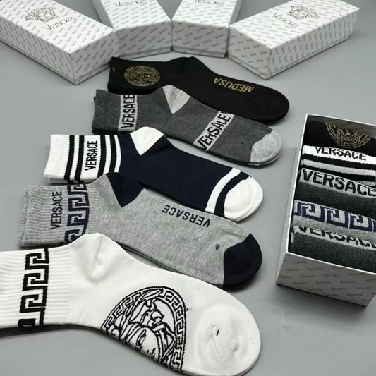 VERSACE || Logo Cotton Blend Crew Socks In Nero - FASHION MYST 